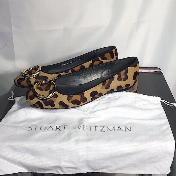 Stuart Weitzman Calf Hair Leopard Print Flat Shoes - Picture 2 of 10